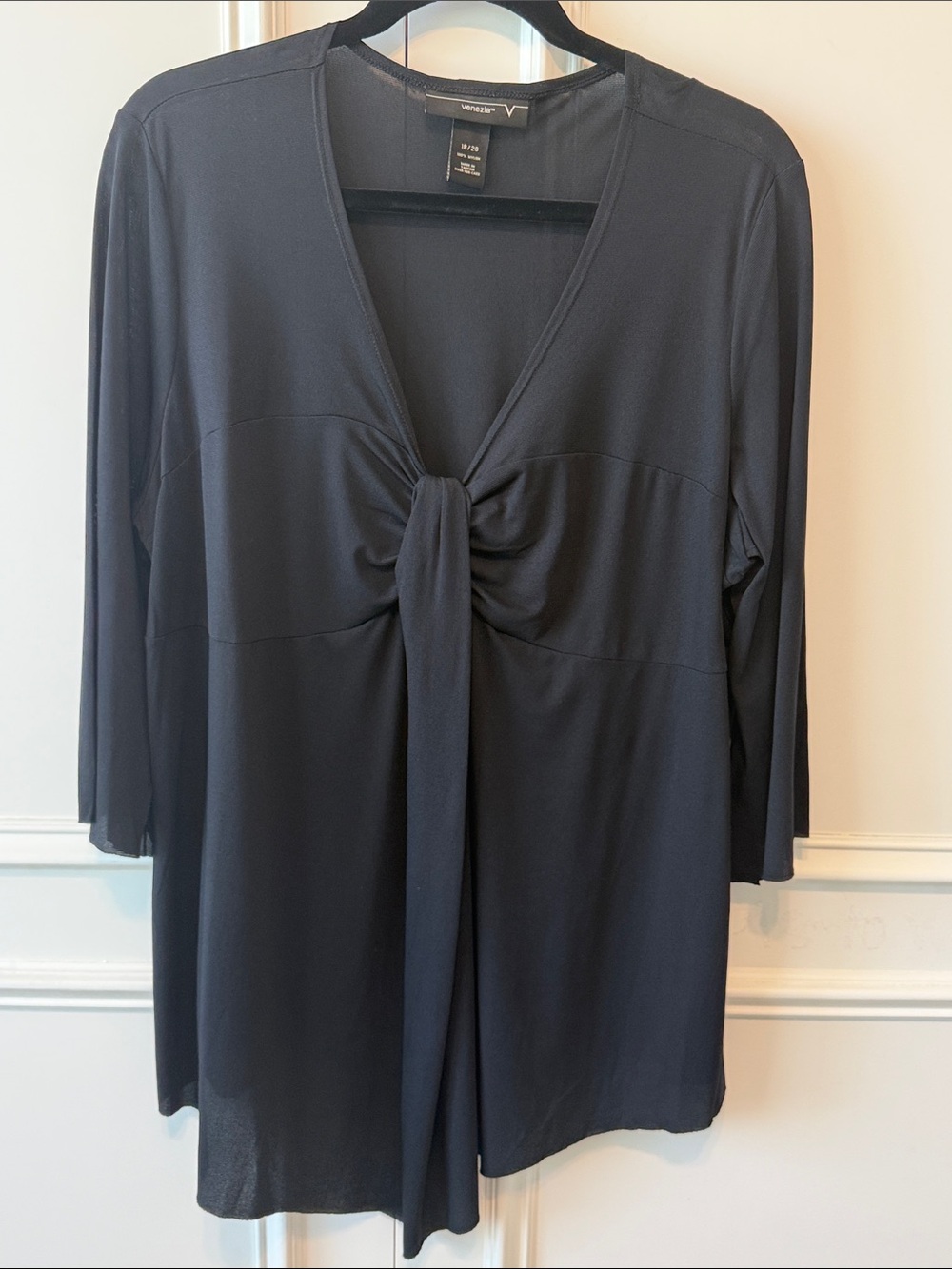 Venezia Black Knot-Front Long Sleeve Tunic